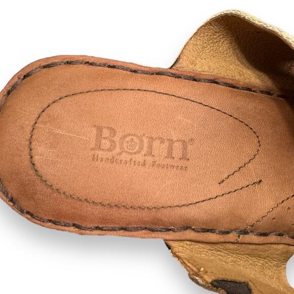 Born Leather And Striped Canvas Two Strap Platform Wedge Sandals Women's Size 10 - Picture 9 of 10